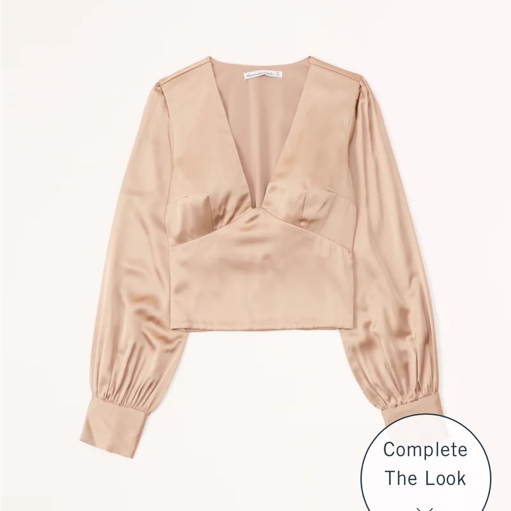 Long-Sleeve Satin Puff Sleeve Top